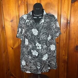 Notations XL Y2K Blouse Black Sheer Floral